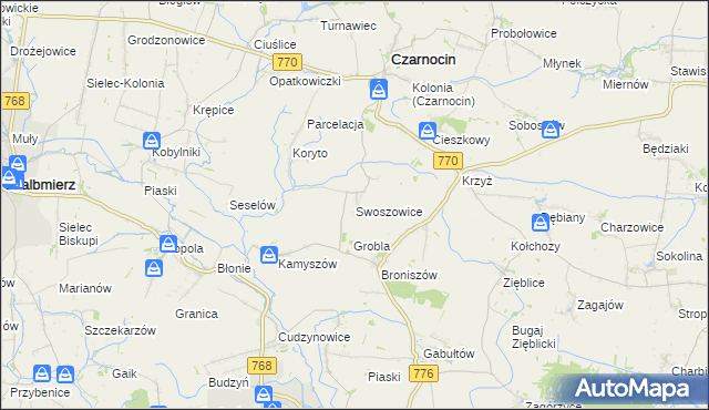 mapa Swoszowice gmina Czarnocin, Swoszowice gmina Czarnocin na mapie Targeo