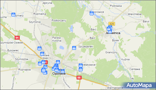 mapa Szczepanek gmina Strzelce Opolskie, Szczepanek gmina Strzelce Opolskie na mapie Targeo