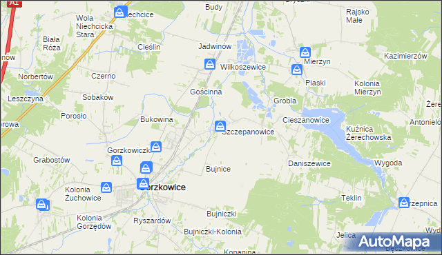 mapa Szczepanowice gmina Gorzkowice, Szczepanowice gmina Gorzkowice na mapie Targeo
