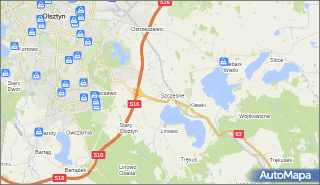 mapa Szczęsne gmina Purda, Szczęsne gmina Purda na mapie Targeo