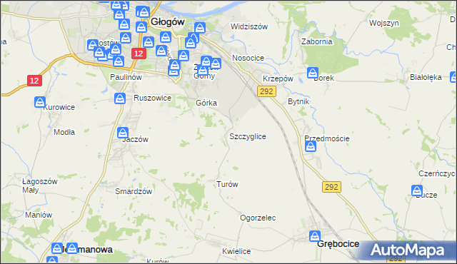 mapa Szczyglice gmina Głogów, Szczyglice gmina Głogów na mapie Targeo