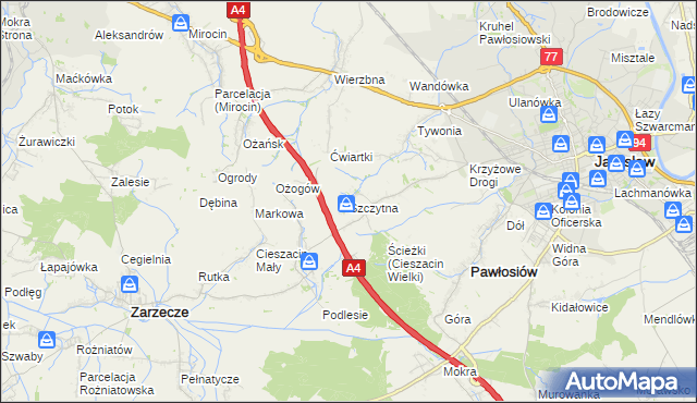 mapa Szczytna gmina Pawłosiów, Szczytna gmina Pawłosiów na mapie Targeo