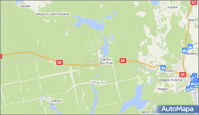 mapa Szeroki Bór Piski, Szeroki Bór Piski na mapie Targeo