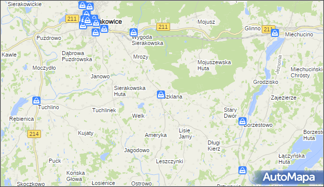 mapa Szklana gmina Sierakowice, Szklana gmina Sierakowice na mapie Targeo