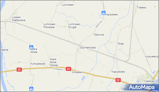 mapa Szymankowo gmina Lichnowy, Szymankowo gmina Lichnowy na mapie Targeo