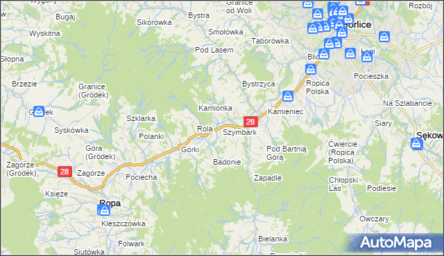mapa Szymbark gmina Gorlice, Szymbark gmina Gorlice na mapie Targeo