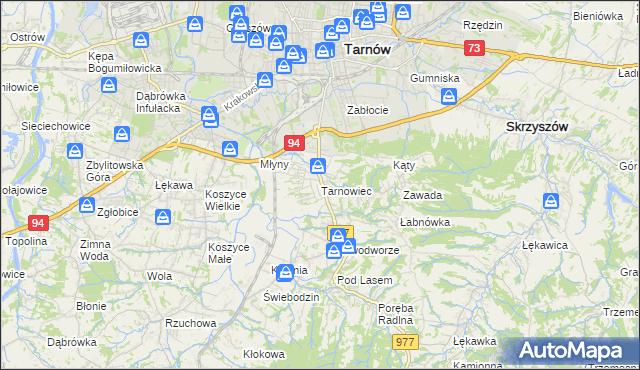 mapa Tarnowiec gmina Tarnów, Tarnowiec gmina Tarnów na mapie Targeo