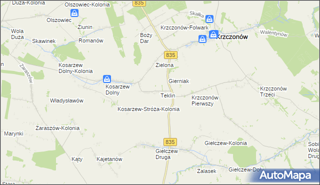 mapa Teklin gmina Krzczonów, Teklin gmina Krzczonów na mapie Targeo