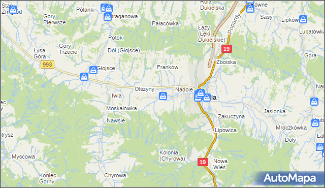 mapa Teodorówka gmina Dukla, Teodorówka gmina Dukla na mapie Targeo