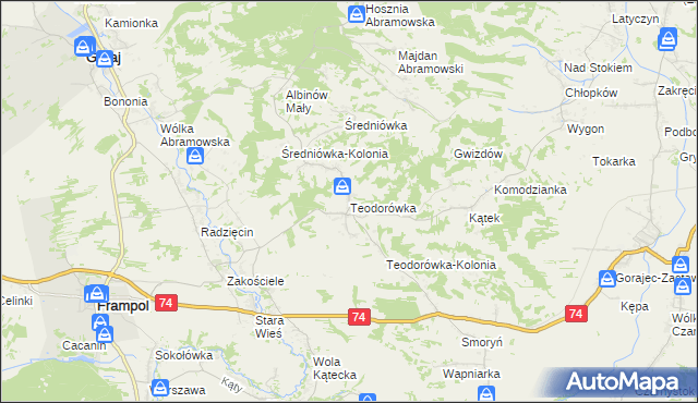 mapa Teodorówka gmina Frampol, Teodorówka gmina Frampol na mapie Targeo
