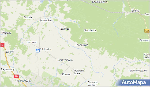 mapa Teodorowo gmina Zabłudów, Teodorowo gmina Zabłudów na mapie Targeo