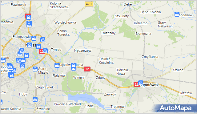 mapa Tłokinia Kościelna, Tłokinia Kościelna na mapie Targeo