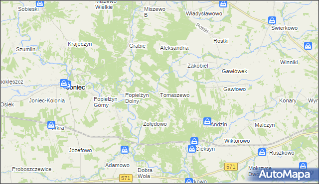 mapa Tomaszewo gmina Nowe Miasto, Tomaszewo gmina Nowe Miasto na mapie Targeo
