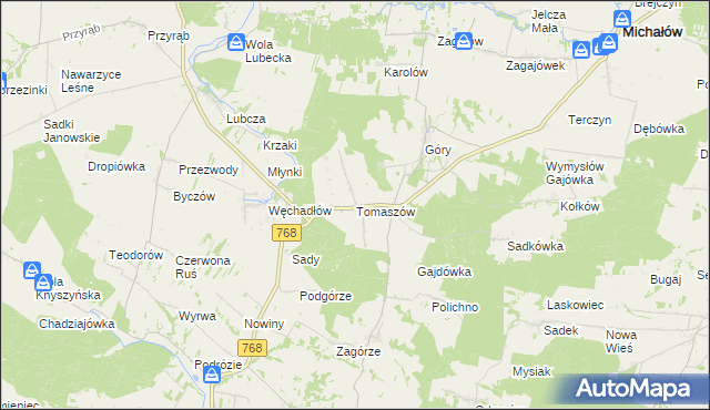 mapa Tomaszów gmina Michałów, Tomaszów gmina Michałów na mapie Targeo