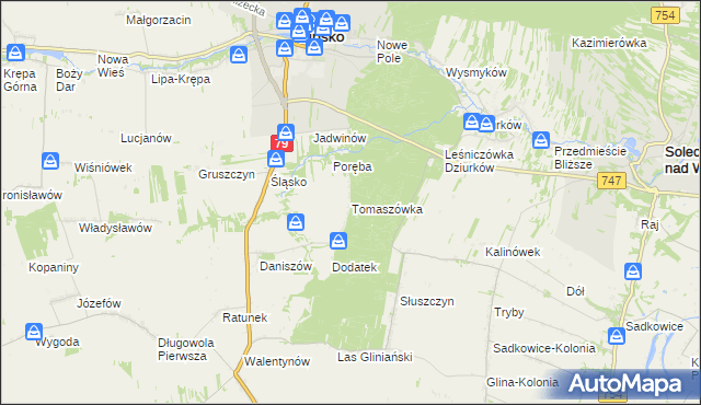 mapa Tomaszówka gmina Lipsko, Tomaszówka gmina Lipsko na mapie Targeo