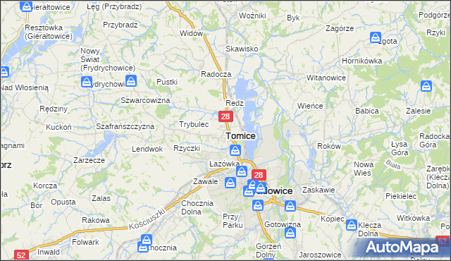mapa Tomice powiat wadowicki, Tomice powiat wadowicki na mapie Targeo