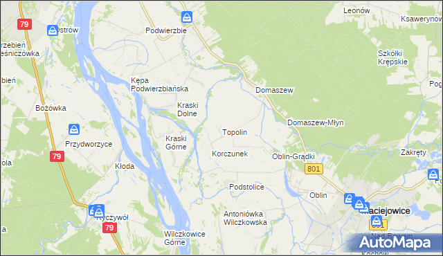 mapa Topolin gmina Maciejowice, Topolin gmina Maciejowice na mapie Targeo