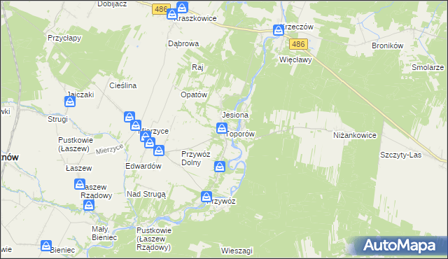 mapa Toporów gmina Wierzchlas, Toporów gmina Wierzchlas na mapie Targeo