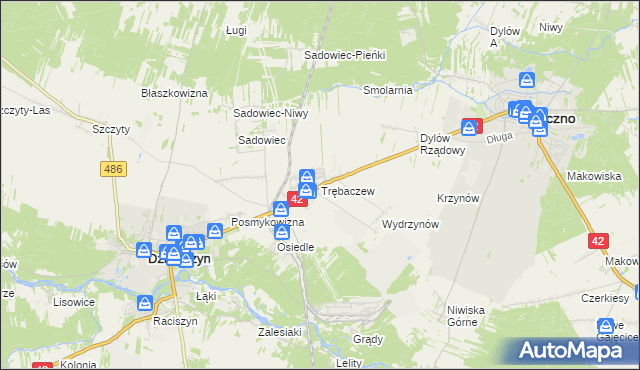 mapa Trębaczew gmina Działoszyn, Trębaczew gmina Działoszyn na mapie Targeo