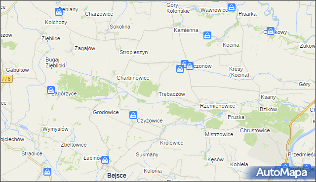 mapa Trębaczów gmina Opatowiec, Trębaczów gmina Opatowiec na mapie Targeo