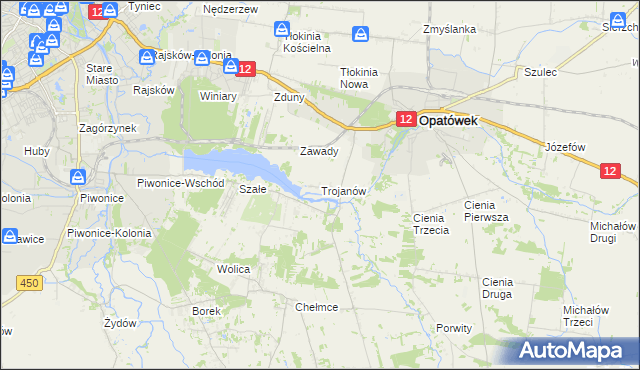 mapa Trojanów gmina Opatówek, Trojanów gmina Opatówek na mapie Targeo