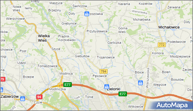 mapa Trojanowice gmina Zielonki, Trojanowice gmina Zielonki na mapie Targeo