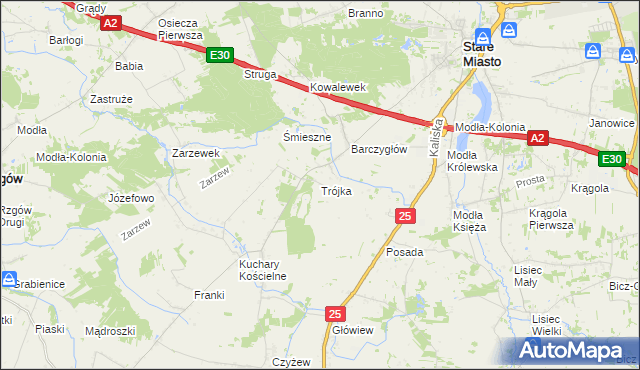 mapa Trójka gmina Stare Miasto, Trójka gmina Stare Miasto na mapie Targeo