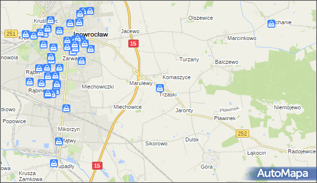 mapa Trzaski gmina Inowrocław, Trzaski gmina Inowrocław na mapie Targeo
