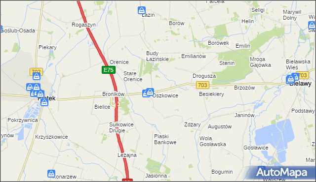 mapa Trzaskowice gmina Bielawy, Trzaskowice gmina Bielawy na mapie Targeo