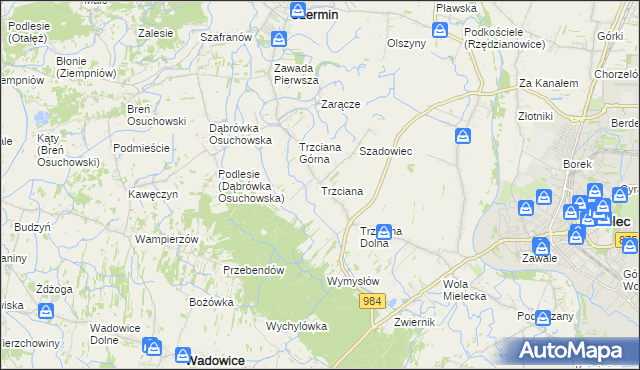 mapa Trzciana gmina Czermin, Trzciana gmina Czermin na mapie Targeo