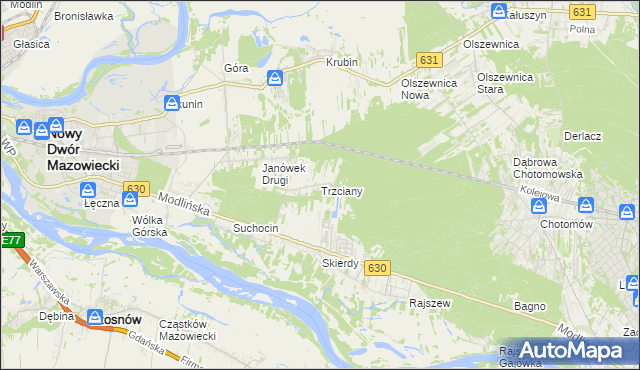 mapa Trzciany gmina Jabłonna, Trzciany gmina Jabłonna na mapie Targeo