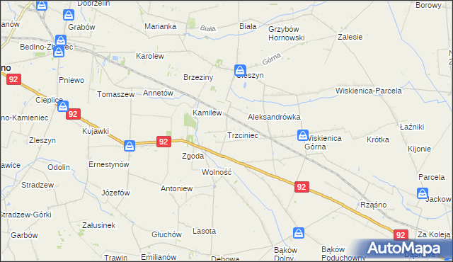 mapa Trzciniec gmina Bedlno, Trzciniec gmina Bedlno na mapie Targeo