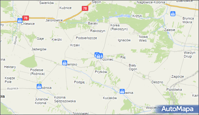 mapa Trzciniec gmina Nagłowice, Trzciniec gmina Nagłowice na mapie Targeo