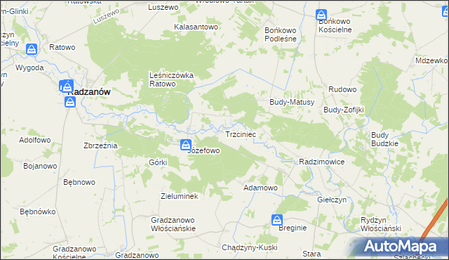 mapa Trzciniec gmina Radzanów, Trzciniec gmina Radzanów na mapie Targeo