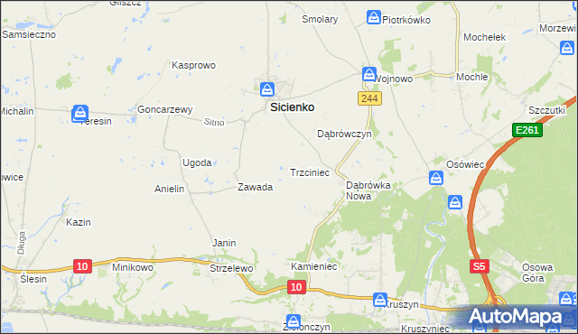 mapa Trzciniec gmina Sicienko, Trzciniec gmina Sicienko na mapie Targeo