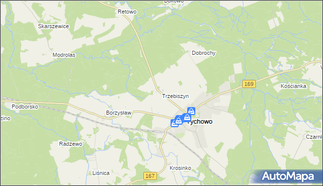 mapa Trzebiszyn gmina Tychowo, Trzebiszyn gmina Tychowo na mapie Targeo