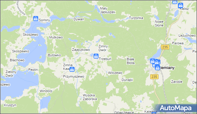 mapa Trzebuń gmina Dziemiany, Trzebuń gmina Dziemiany na mapie Targeo