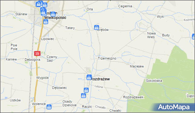 mapa Trzemeszno gmina Rozdrażew, Trzemeszno gmina Rozdrażew na mapie Targeo