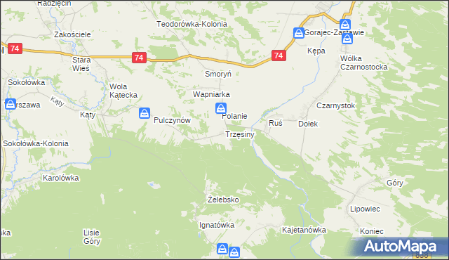 mapa Trzęsiny, Trzęsiny na mapie Targeo