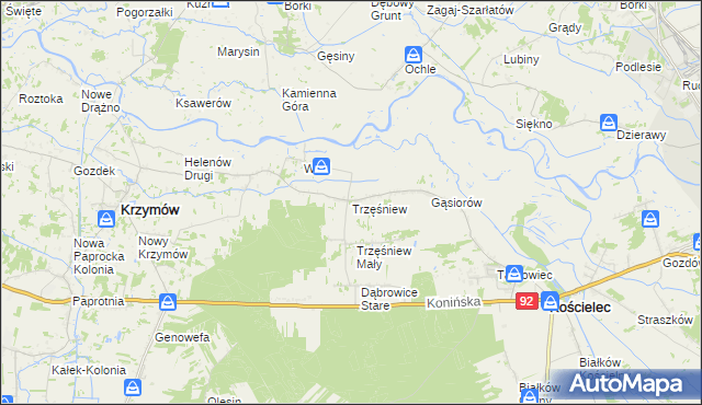 mapa Trzęśniew, Trzęśniew na mapie Targeo