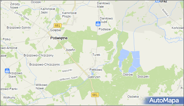 mapa Turek gmina Poświętne, Turek gmina Poświętne na mapie Targeo