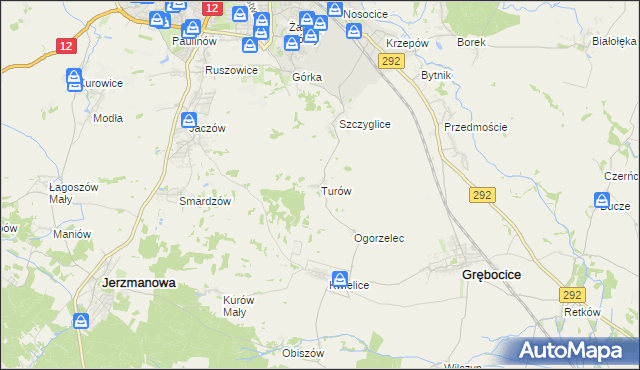 mapa Turów gmina Głogów, Turów gmina Głogów na mapie Targeo