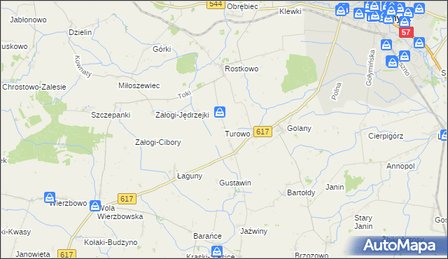 mapa Turowo gmina Czernice Borowe, Turowo gmina Czernice Borowe na mapie Targeo