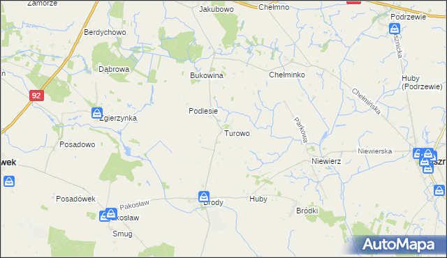 mapa Turowo gmina Pniewy, Turowo gmina Pniewy na mapie Targeo