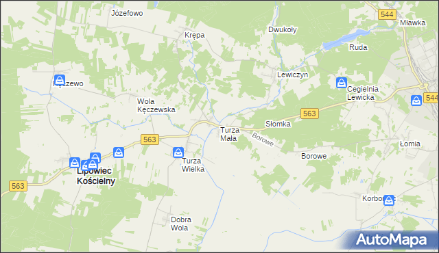 mapa Turza Mała gmina Lipowiec Kościelny, Turza Mała gmina Lipowiec Kościelny na mapie Targeo