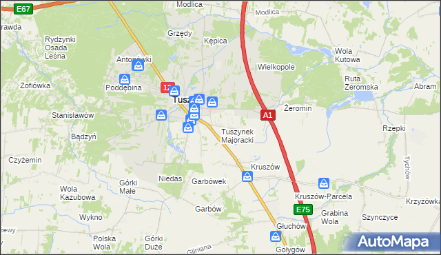 mapa Tuszynek Majoracki, Tuszynek Majoracki na mapie Targeo