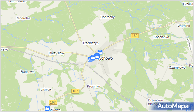 mapa Tychowo powiat białogardzki, Tychowo powiat białogardzki na mapie Targeo