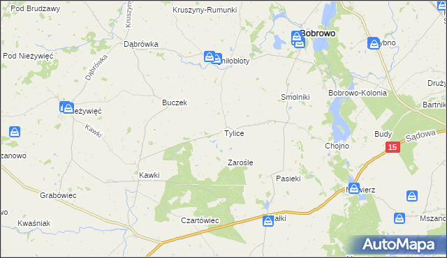 mapa Tylice gmina Bobrowo, Tylice gmina Bobrowo na mapie Targeo