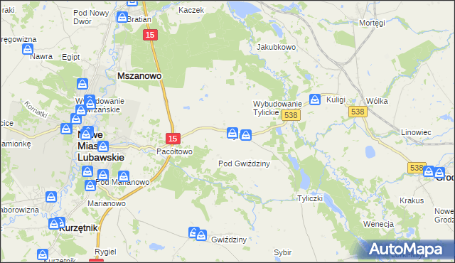 mapa Tylice gmina Nowe Miasto Lubawskie, Tylice gmina Nowe Miasto Lubawskie na mapie Targeo