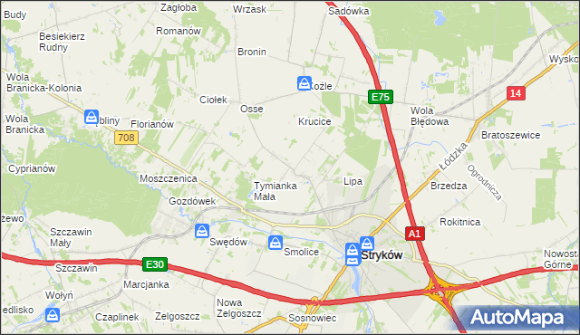mapa Tymianka gmina Stryków, Tymianka gmina Stryków na mapie Targeo